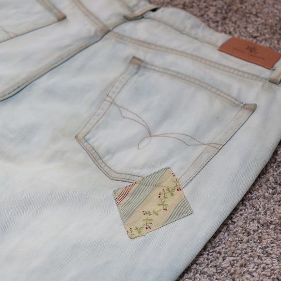 Lauren Ralph Lauren Jeans Size 14 Distressed Patchwork Denim Relaxed Fit Tapered - Picture 4 of 11